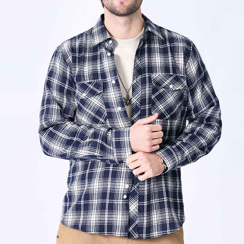 Checkered Shirt Jacket with Custom Logo | Brushed Cotton Casual Workwear for Team Uniforms (MOQ 50)