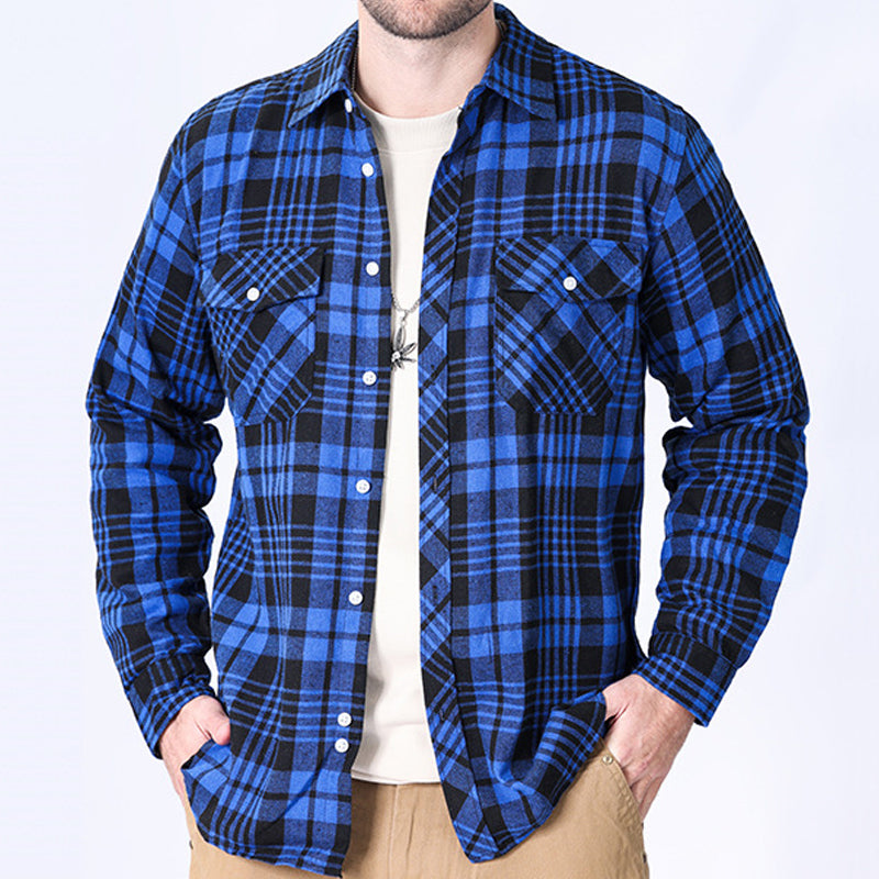 Checkered Shirt Jacket with Custom Logo | Brushed Cotton Casual Workwear for Team Uniforms (MOQ 50)