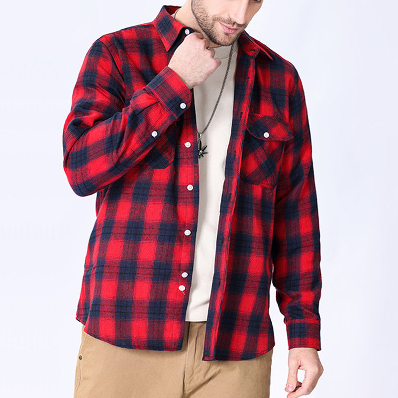 Checkered Shirt Jacket with Custom Logo | Brushed Cotton Casual Workwear for Team Uniforms (MOQ 50)
