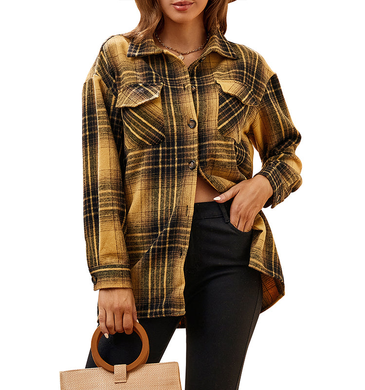 OEM/ODM camisas de mujer 2023 Popular Women's American Casual Women's Flannel Thickened Long Sleeve Plaid Shirt