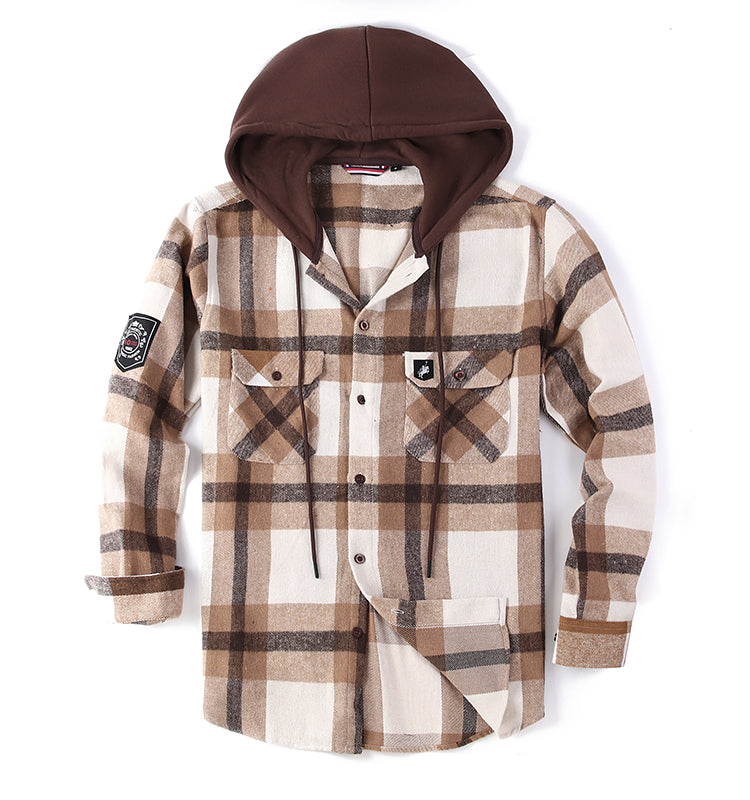 OEM/ODM camisas hombre 2023 Autumn and Winter Men's Men's Long Sleeve Thickened Warm Flannel Shirt with Hood