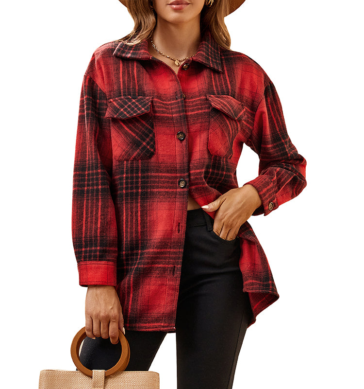 OEM/ODM camisas de mujer 2023 Popular Women's American Casual Women's Flannel Thickened Long Sleeve Plaid Shirt