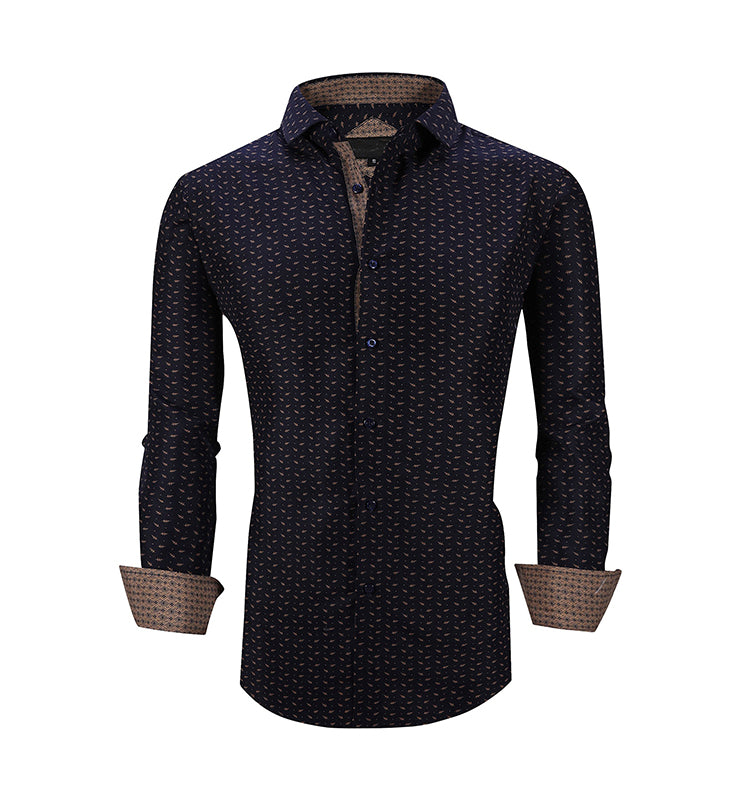 Warhorse clothing men's peach skin print long-sleeved shirt autumn and winter European and American men's clothing wholesale customization
