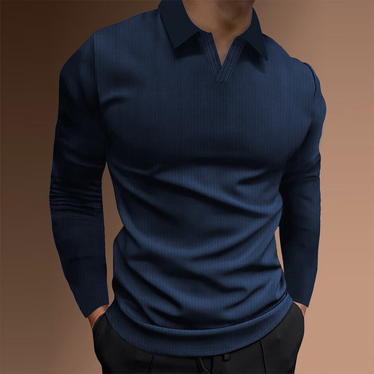 Men's Deep Navy Long Sleeve Polo Shirts | Corporate Custom Logo, Wrinkle-Resistant, Premium Cotton Blend