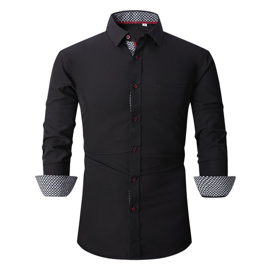 Warhorse Men's 100% Polyester Four-Way Stretch Formal Shirt Black European and American Men's Clothing