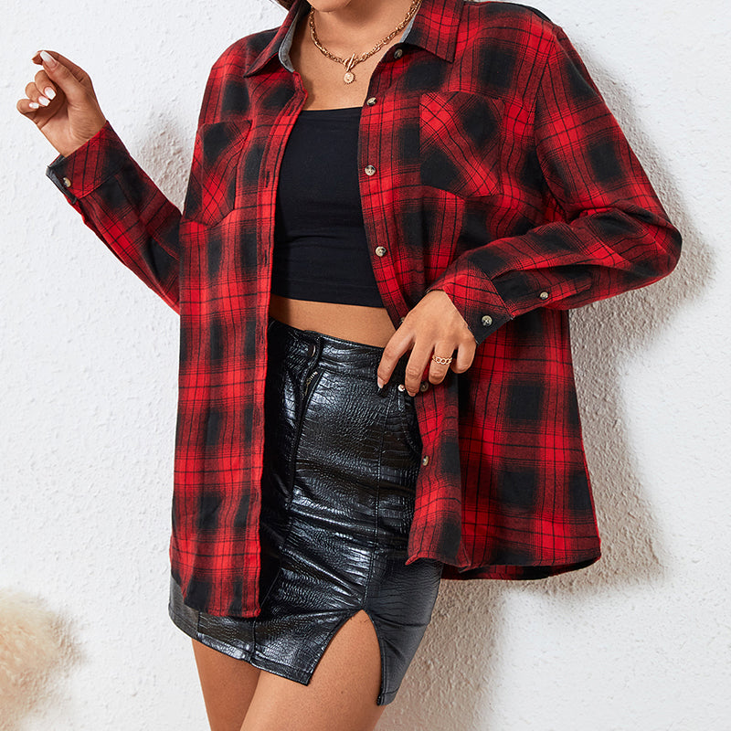 OEM/ODM flanela 2024 fashionable style Womens Flannels Long Sleeve Plaid Shirts Lightweight Check Gingham Top