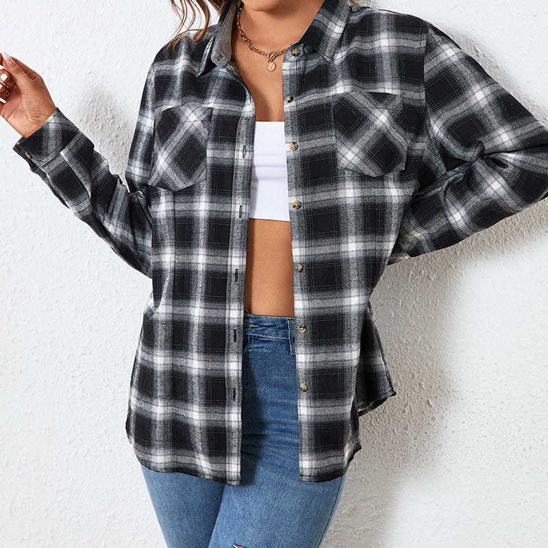 OEM/ODM flanela 2024 fashionable style Womens Flannels Long Sleeve Plaid Shirts Lightweight Check Gingham Top