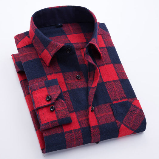 WARHORSE Men's Shirts casual plaid shirt custom shirt flannel shirt xmas Red Classic Plaid Shirt