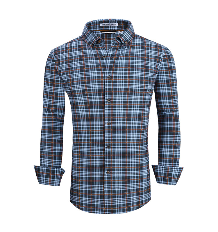 Warhorse clothing men's plaid print casual long-sleeved shirt European and American men's clothing wholesale customization