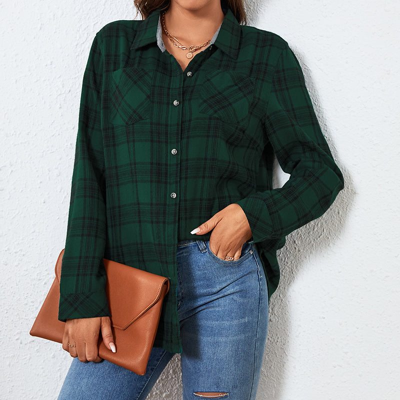 OEM/ODM flanela 2024 fashionable style Womens Flannels Long Sleeve Plaid Shirts Lightweight Check Gingham Top