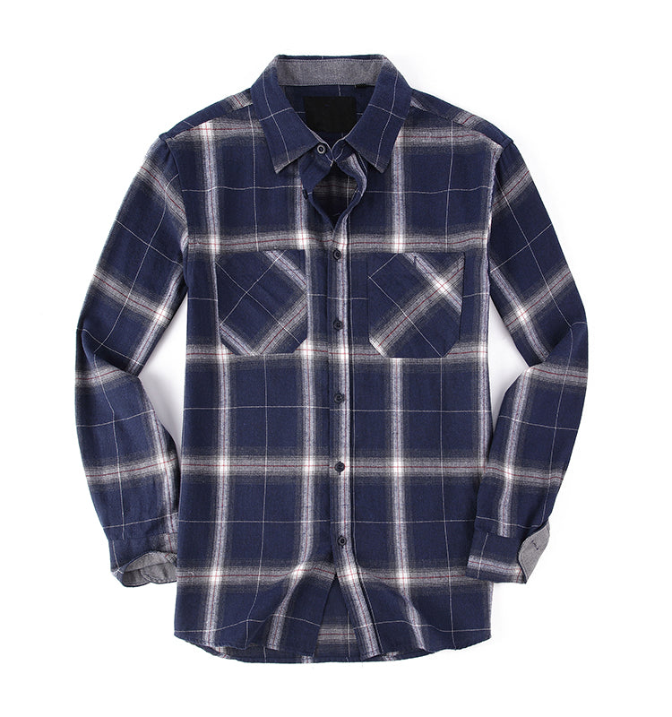 Warhorse Clothing Men's Flannel Casual Shirt Classic Blue and Black Plaid Pattern European and American Men's Clothing Wholesale Customization