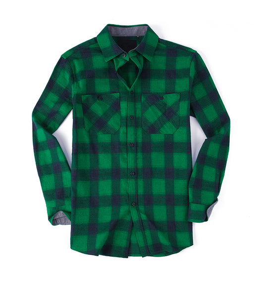 Warhorse Clothing Men's Flannel Casual Shirt Classic Green Plaid Pattern European and American Men's Clothing Wholesale Customization