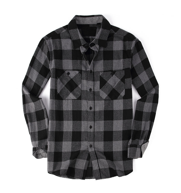 Warhorse Clothing Men's Flannel Casual Shirt Classic Blue and Black Plaid Pattern European and American Men's Clothing Wholesale Customization