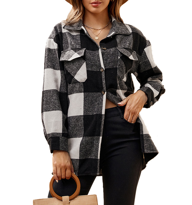 OEM/ODM camisas de mujer 2023 Popular Women's American Casual Women's Flannel Thickened Long Sleeve Plaid Shirt