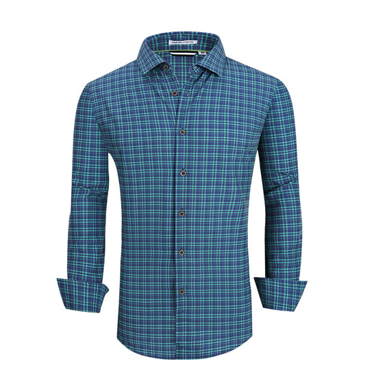 Warhorse clothing men's plaid print casual long-sleeved shirt dark green European and American men's clothing wholesale customization