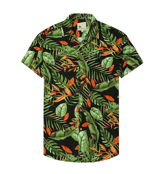 Warhorse Clothing Men's Hawaiian Shirt Black European and American Men's Clothing Wholesale Customization