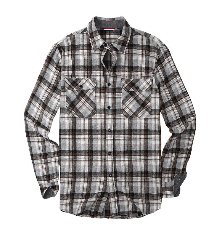 Warhorse Clothing Men's Flannel Casual Shirt Classic Blue and Black Plaid Pattern European and American Men's Clothing Wholesale Customization