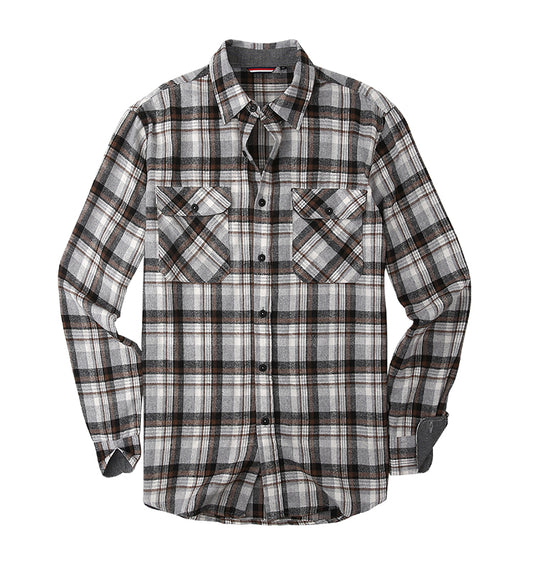 Warhorse Clothing Men's Flannel Casual Shirt Classic Gray White Black Plaid Pattern European and American Men's Clothing Wholesale Customization