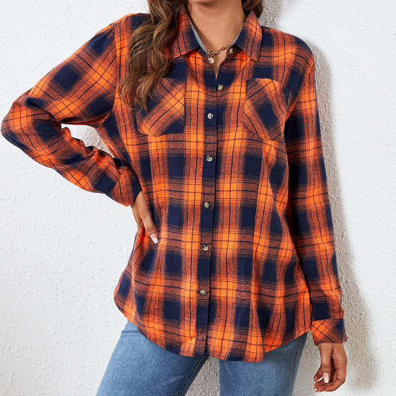 OEM/ODM flanela 2024 fashionable style Womens Flannels Long Sleeve Plaid Shirts Lightweight Check Gingham Top