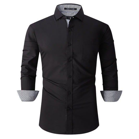 Warhorse Clothing Men's Bamboo Fiber Formal Shirt Black European and American Men's Clothing Wholesale Customization