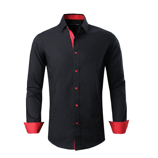 Warhorse Clothing Men's Cotton Elastic Cut Formal Shirt Black European and American Men's Clothing