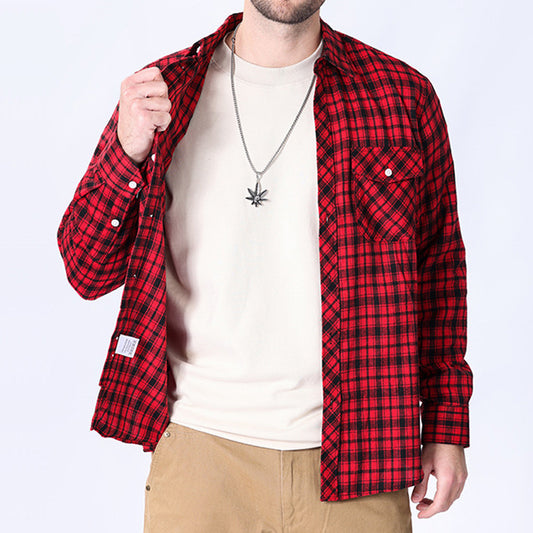 WARHORSE Men's Shirts casual plaid shirt custom shirt flannel shirt xmas Fall and Winter Casual Shirt