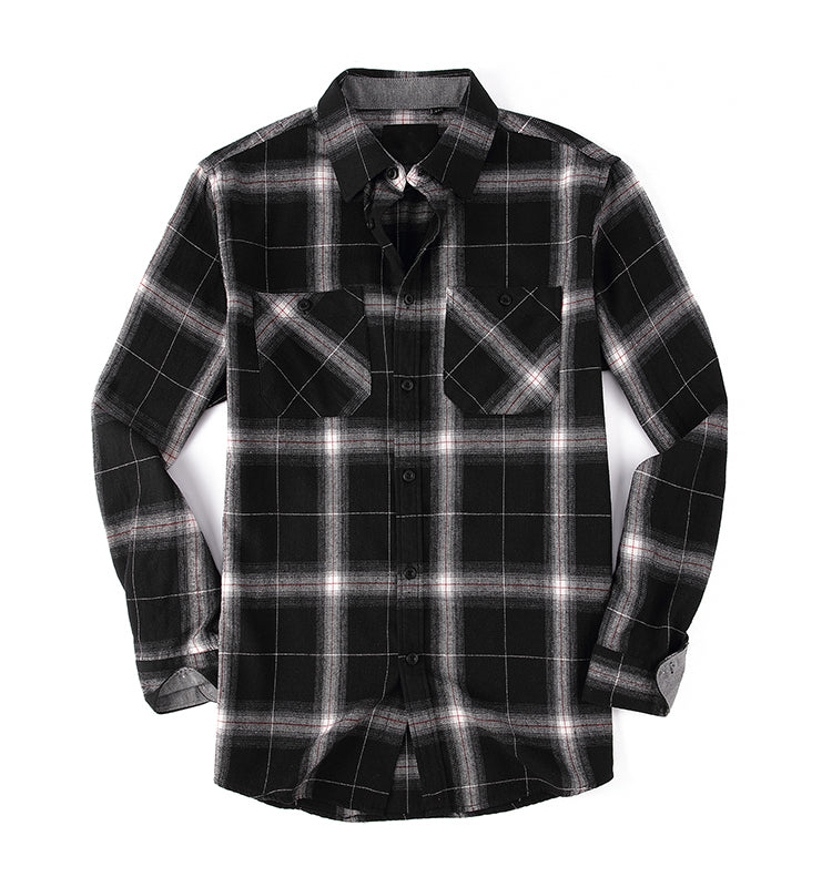 Warhorse Clothing Men's Flannel Casual Shirt Classic Blue and Black Plaid Pattern European and American Men's Clothing Wholesale Customization