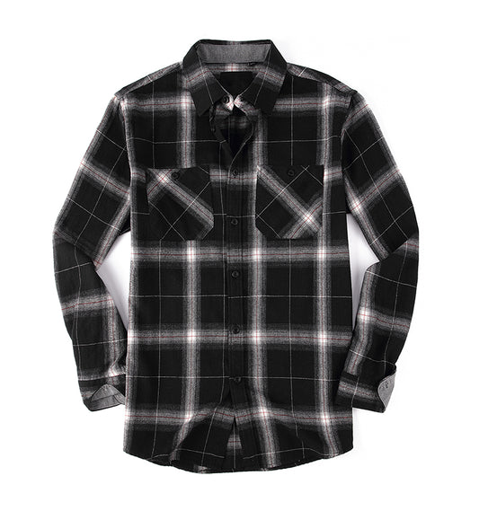 Warhorse Clothing Men's Flannel Casual Shirt Classic Black and White Large Plaid Pattern European and American Men's Clothing Wholesale Customization