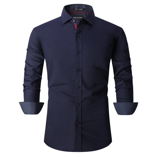 Warhorse Clothing Men's Bamboo Fiber Formal Shirt Navy Blue European and American Men's Clothing Wholesale Customization