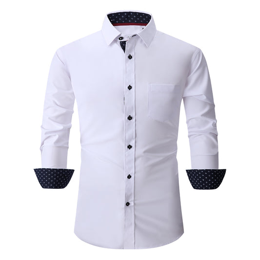 Warhorse Clothing Men's 100% Polyester Four-Sided Stretch Formal Shirt White European and American Men's Clothing Wholesale Customization